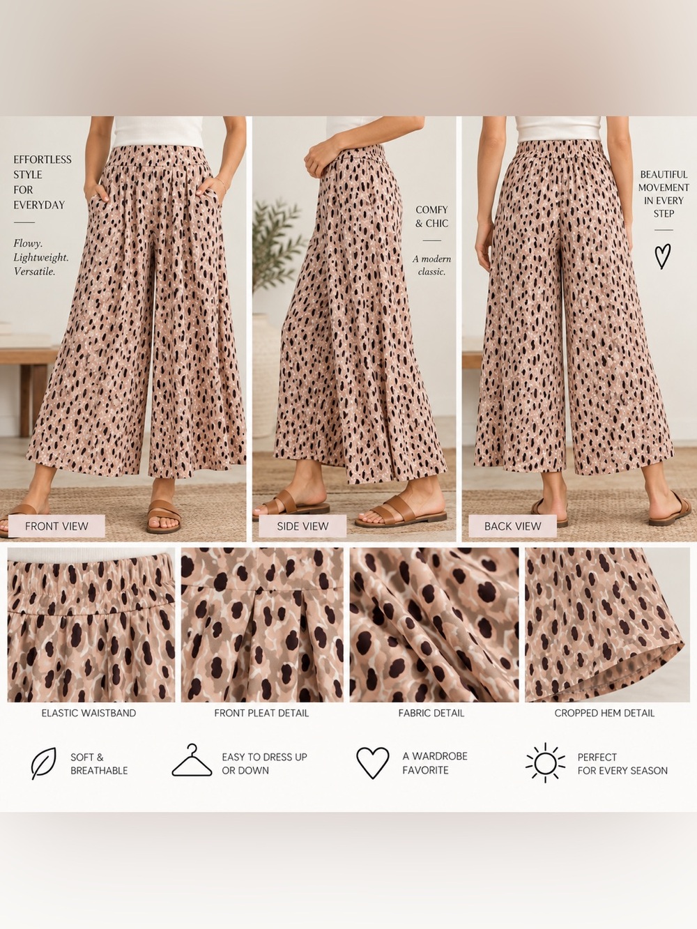 By Anthropologie Animal Print Wide Leg Pants Size L